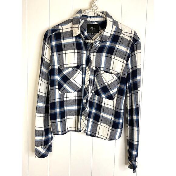 Rails Dylan Navy and White Plaid Waist Length Buttondown Soft Flannel Size Med - Picture 1 of 7